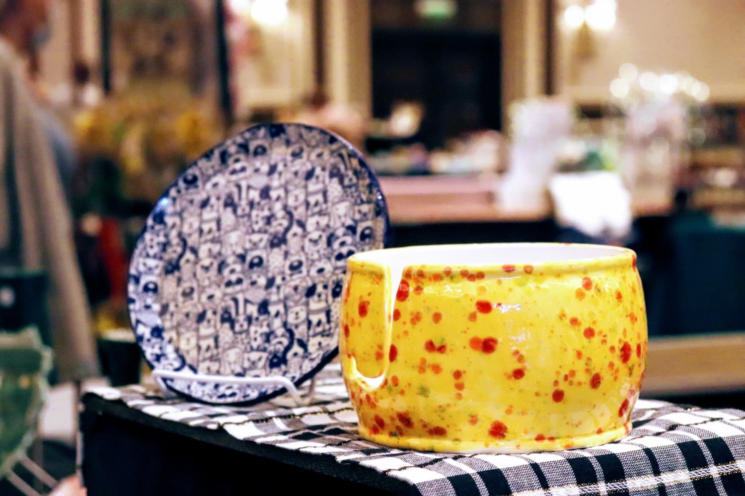 Hand-painted ceramics on a vendor's table